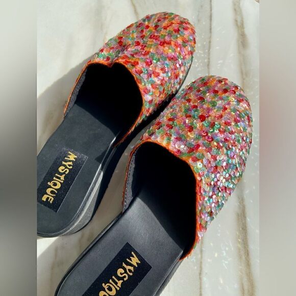 NIB Mystique Multi Colored Sequined Slide Sandals - Picture 6 of 11